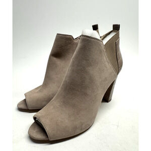NEW Marc Fisher Suede SAYLA Peep Toe Booties Heels Tan Shoes 9 Medium